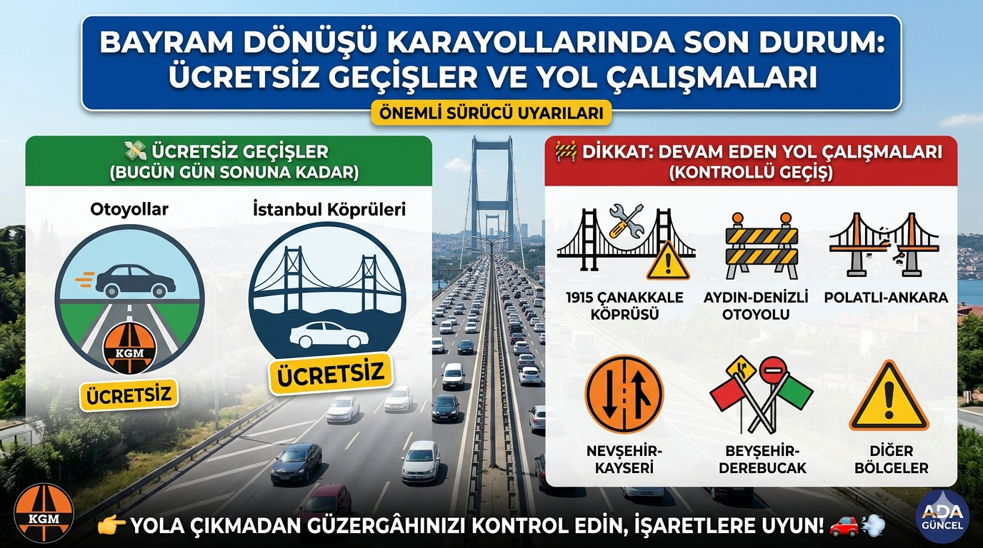 ​Bayram Dönüşünde Kritik Uyarı: Ücretsiz Geçişler ve Yol Çalışmaları