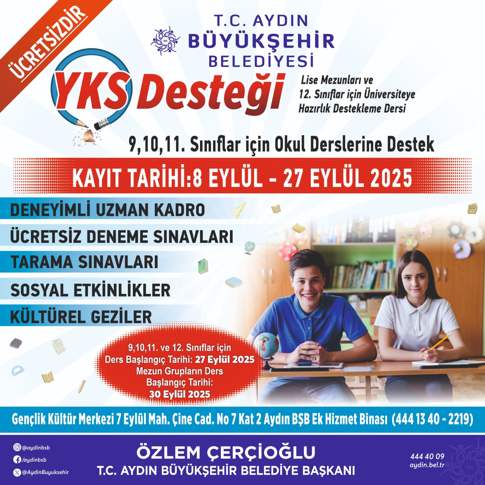 BAŞKAN ÇERÇİOĞLU’NDAN ÜNİVERSİTE ADAYLARINA ÜCRETSİZ YKS DESTEĞİ
