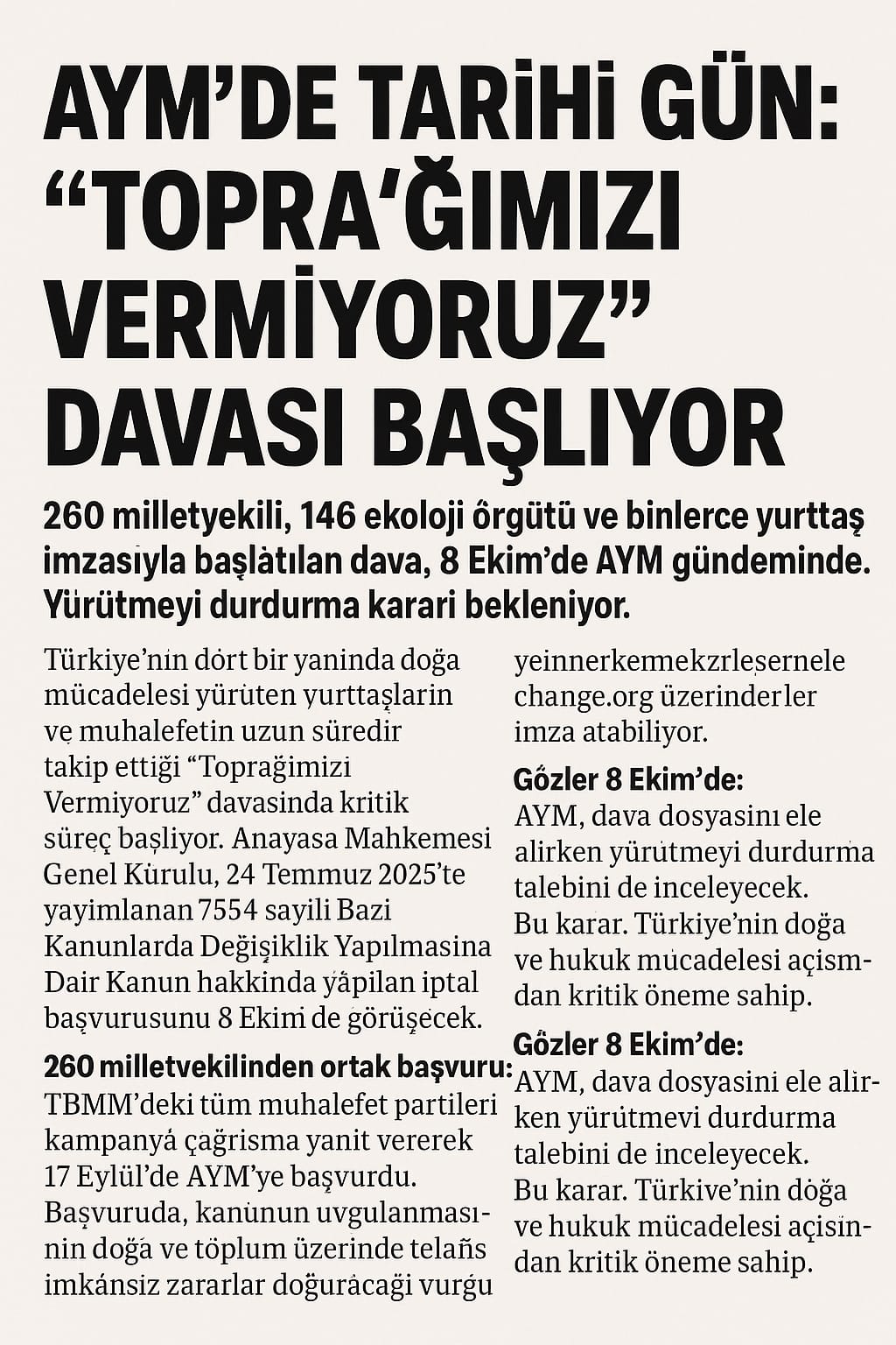 AYM’de Tarihi Gün: “Toprağımızı Vermiyoruz” Davası Başlıyor