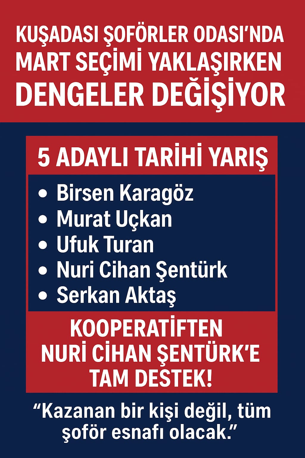 KUŞADASI ŞOFÖRLER ODASI’NDA MART SEÇİMİNE DOĞRU DENGELER DEĞİŞİYOR