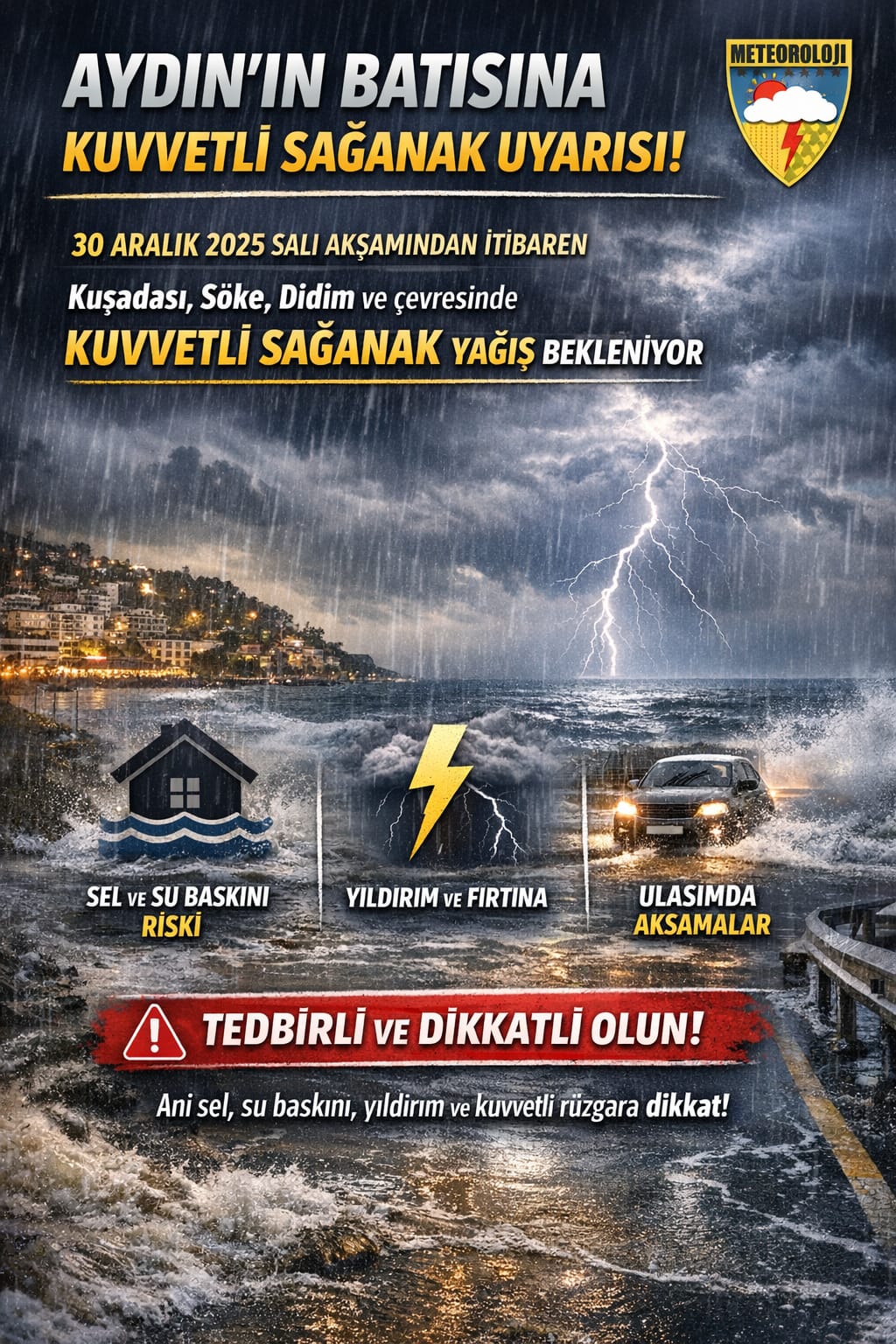 Aydın’ın Batısına Kuvvetli Sağanak Uyarısı
