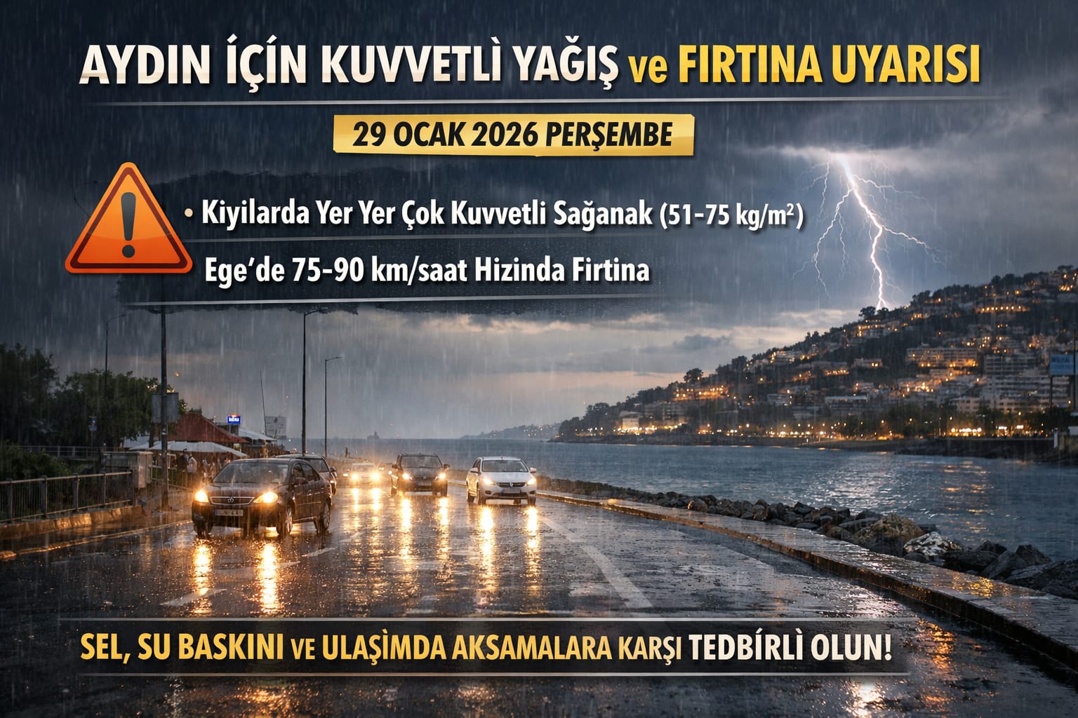 Meteoroloji’den Aydın İçin Kuvvetli Yağış ve Fırtına Uyarısı: Kıyı İlçelerde Risk Artıyor
