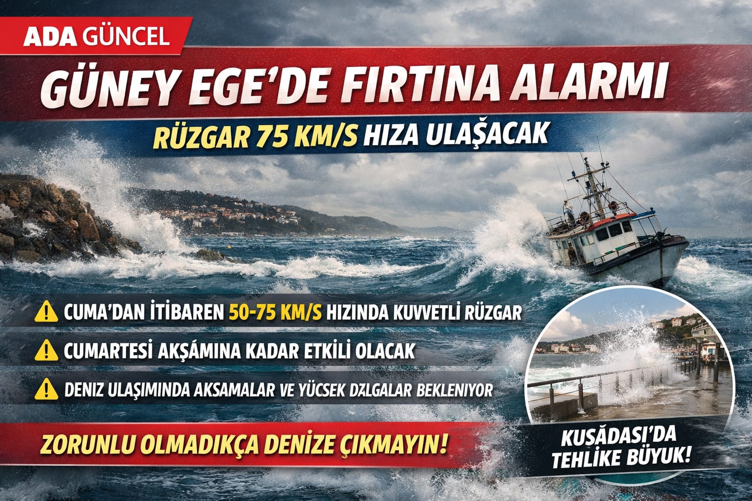 GÜNEY EGE’DE FIRTINA ALARMI: RÜZGAR 75 KM/S HIZA ULAŞACAK