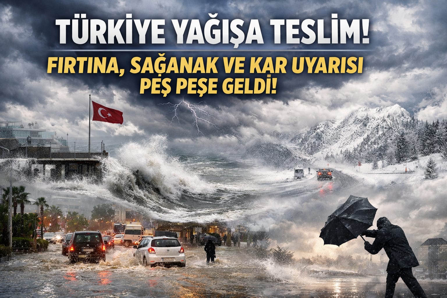 TÜRKİYE YAĞIŞA TESLİM! FIRTINA, SAĞANAK VE KAR UYARISI PEŞ PEŞE GELDİ