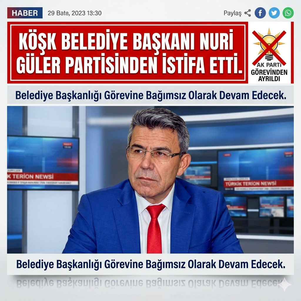 KÖŞK BELEDİYE BAŞKANI NURİ GÜLER PARTİSİNDEN İSTİFA ETTİ