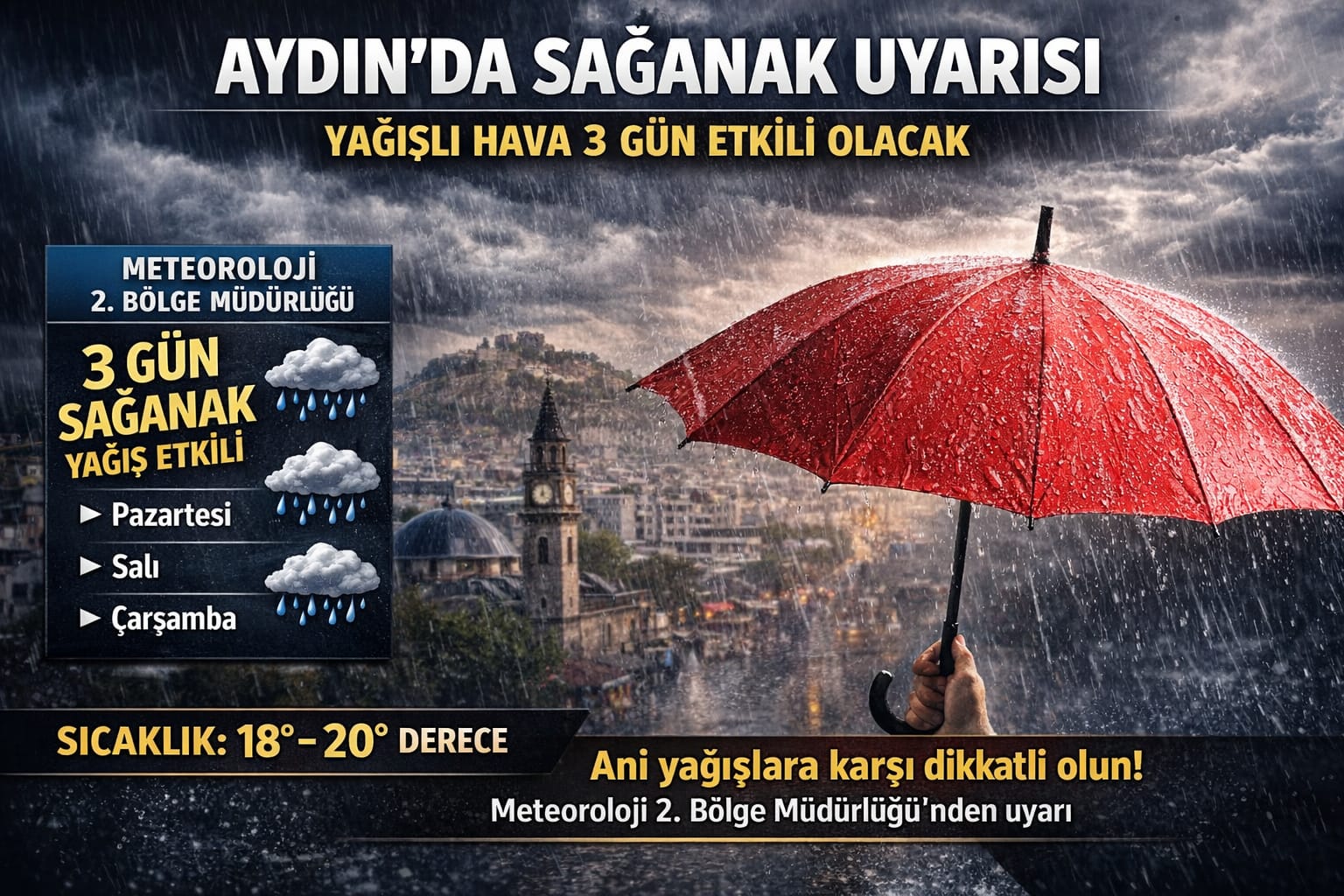 AYDIN’DA SAĞANAK UYARISI: YAĞIŞLI HAVA 3 GÜN ETKİLİ OLACAK