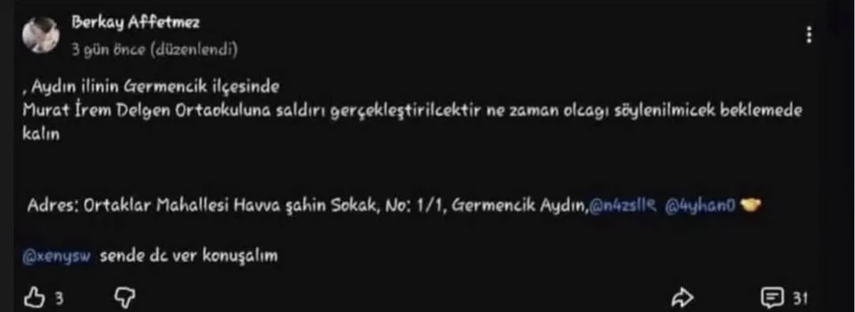 SON DAKİKA: Aydın’da Ortaokula Saldırı Tehdidi Velileri Sokağa Dökttü!