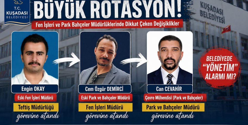 Kuşadası Belediyesi’nde Büyük Rotasyon: Fen İşleri ve Park Bahçeler Müdürlüklerinde Dikkat Çeken Değişiklikler!